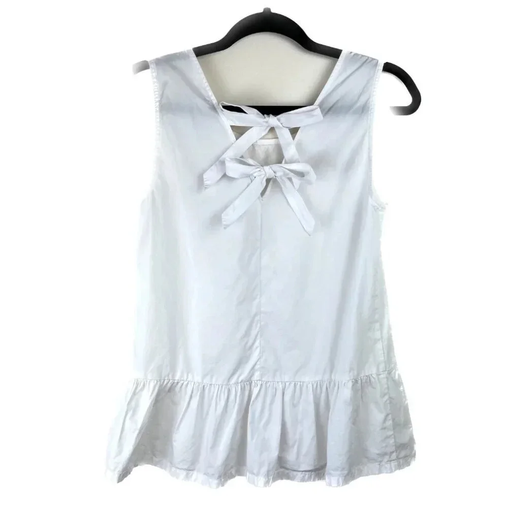 J Crew Bow-Back Peplum Tank Top White XXS Preppy Coquette Professional Corporate
